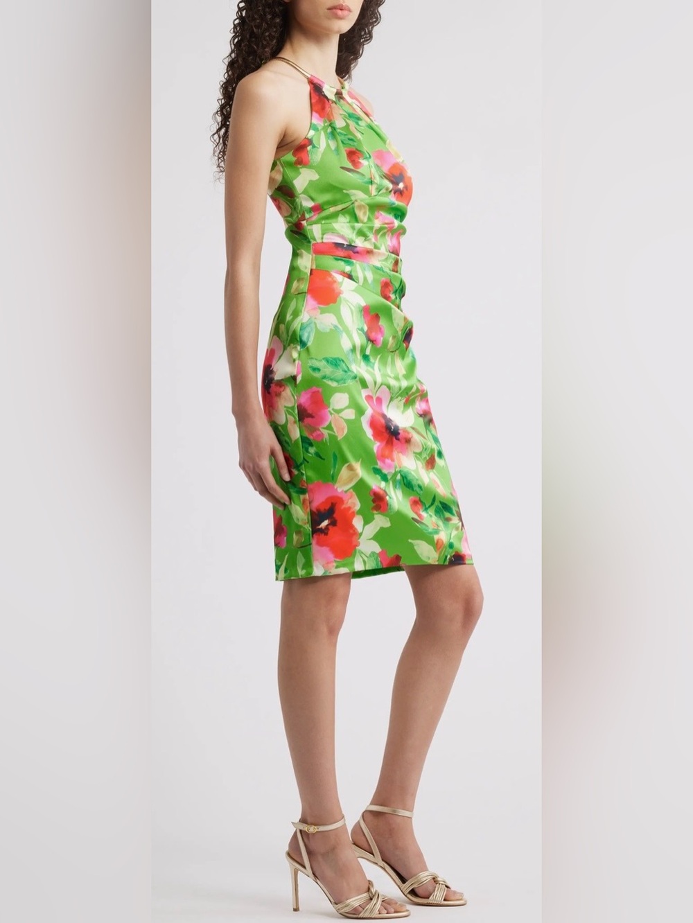 NWT Eliza J Floral Chain Halter Ruched Mini Dress Size 8 - Picture 4 of 9